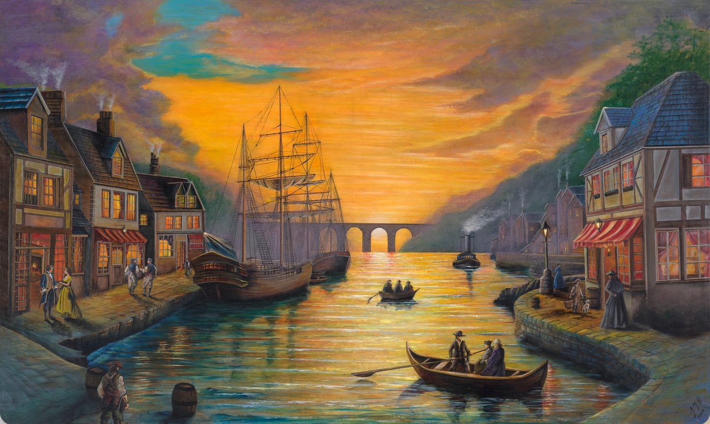 1840's West Country Harbour at Sunset