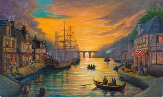 1840's West Country Harbour at Sunset