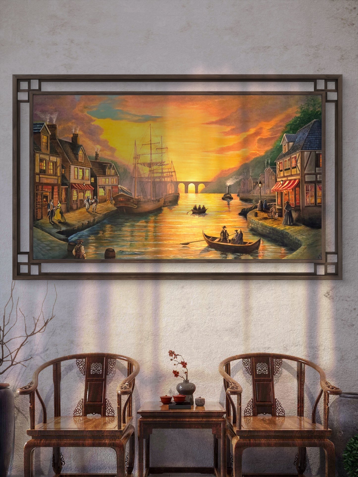 1840's West Country Harbour at Sunset
